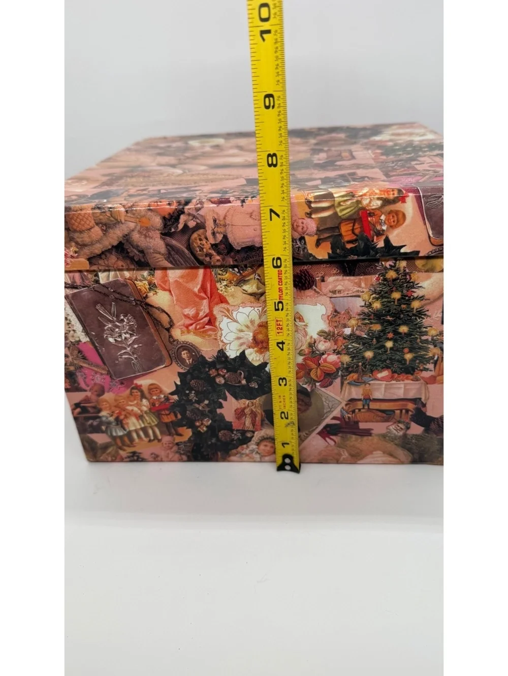 Vintage Christmas Decoupage Storage Box Santa Angels Collage 10.5”